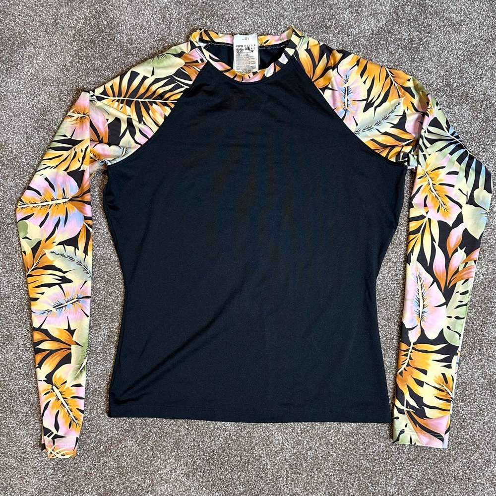 Billabong Black Top with Tropical Floral Sleeves